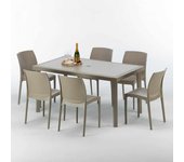 Mesa rectangular beige 150x90 cm y 6 sillas de colores marion