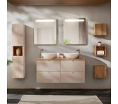 Conjunto de muebles con doble lavabo 120cm columna y 3 armarios de pared manoa cachemira y madera