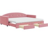 Sofá cama nido con cajones terciopelo rosa 90x200 cm