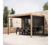 Pérgola bioclimática autoportante de 3x4m y 1 persiana de madera gris ( 1 store 2,60 x 2,32 m ) - oviala