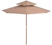 Sombrilla de dos pisos palo de madera taupe 270 cm