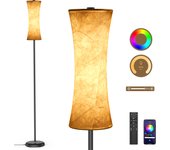 Lámpara de pie led redonda de tela blanca - lámpara de pie para sala de estar de 12 w - 2500 k-7000 k + rgb, aplicación bluetooth+control remoto 2.4g