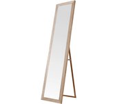 Espejo de pie de madera 140x35 cm – marco mdf blanco decapado, estilo nórdico, pie regulable