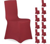 Set 12 fundas sillas, forros elásticos asientos, sin reposabrazos, decorativos, bodas, eventos, rojo