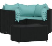 Juego de jardín con cojines 4 piezas | conjunto de comedor | conjunto de descanso ratán sintético negro cfw815029
