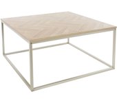Mesa de centro aspecto roble estilo moderno con dibujo de espigna auxiliar café