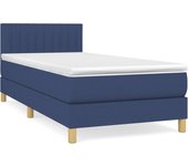 Cama somier tapizada con colchón de tela azul 90x200 cm