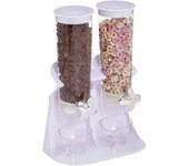 Relaxdays dispensador cereales doble, dosificador frutos secos, desayuno, botes golosinas, recipientes plástico, blanco