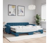 Diván con cama nido y colchón azul 90x200 cm terciopelo vidaxl