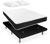 Pack base tapizada flora negro + colchón viscoblack - viscoelástico - reversible invierno/verano , 135x190cm (obsequio almohada)