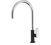 Tres 20020506ne loft grifo monomando xxl caño alto con maneta lateral para lavabo color negro-cromo