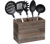 Relaxdays soporte para utensilios de cocina, dos compartimentos, 17x24x12 cm, madera, marrón oscuro