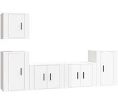 Conjunto de soporte para tv de 5 piezas, madera contrachapada blanca de alto brillo