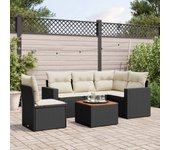 Set de sofás de jardín 6 piezas | conjunto de jardín de ocio | set de comedor de jardín y cojines ratán sintético negro cfw626128