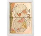 Nacnic pósters geográficos en estilo vintage mapamundi en hemisferios de 1879 ilustraciones de antiguos mapamundis en tonos sepia a3 con marco blanco