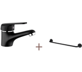 Auralum max negro grifo mezclador lavabo,de latón,agua caliente/fría ajustable+soallero baño,autoadhesivo/perforación,60cm,inox 304