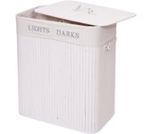 Cesto para ropa sucia hwc-c21, caja para ropa sucia cesto para ropa sucia, bambú 2 compartimentos 63x55x34cm 100l ~ blanco