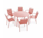Mesa redonda de jardín y 6 sillas de acero arcilla, palavas - oviala