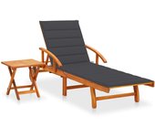 Vidaxl tumbona de jardín con mesa y cojín madera maciza de acacia