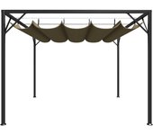 Zmh carpa de jardín con toldo retráctil 3x3m taupe 180 g/m²