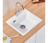 Auralum max blanco fregadero de cocina de granito de cuarzo de un seno de 50 x 45 cm - fregadero de encimera