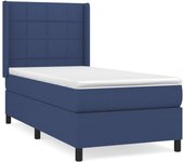 Cama somier tapizada con colchón de tela azul 90x190 cm