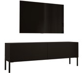Mueble tv : negro mate / negro brillante, patas rectas negras, 140 x 52 x 32 cm