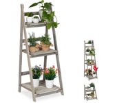 Relaxdays estantería plantas de 3 niveles, madera, gris, 108 x 41 x 40 cm