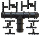 Pack 100 te de riego por goteo de 20 mm | conector en t para tubería y manguera de riego | unión segura y resistente | negro