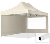 3x4,5 m carpa plegable, economy acero 30mm, 2 laterales con ventanas panorámicas, crema