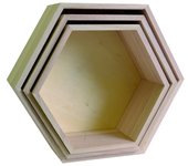 Conjunto de 3 estanterías de madera hexágonales