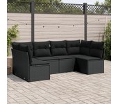Conjunto de muebles de jardín vidaxl de 6 piezas con cojines negros de mimbre