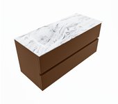 Mondiaz vica dlux 110cm mueble de baño color rust con 2 cajones. con lavabo cloud izquierda sin orificios color glace
