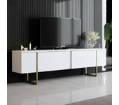 Mueble de televisión centaurus, aparador de salón, mueble bajo para tv, base de pared equipada, 180x30h50 cm, blanco y oro