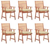 Sillas comedor de jardín y cojines 6 uds madera maciza acacia