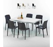 Mesa rectangular blanca 150x90 cm y 6 sillas de colores bohème summerlife