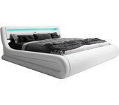 Cama canapé de matrimonio con colchón | cama doble con cabecero y canapé led | somier lamas | blanco | madera y polipiel | modelo rodas | 160x200
