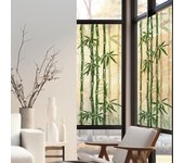 Adhesivos decorativos electrostáticos, bambúes verdes, fondo amarillo, estilo dibujado, 150 cm x 67,5 cm
