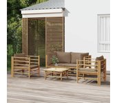 Vidaxl set de muebles de jardín 5 piezas bambú y cojines gris taupé
