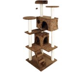Árbol rascador marrón 130cm para gatos con plataformas y refugios para escalar postes sisal
