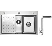 Fregadero de 1 lavabo, fregadero de acero inoxidable plateado de 70×45cm con escurridor,lavabo,dispensador de jabón + mezclador de fregadero cepillado