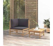 Vidaxl set de muebles de jardín 2 piezas bambú con cojines gris oscuro