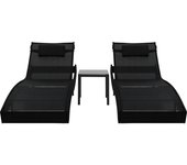 2 piezas tumbona de jardín | tumbona de exterior | sillas con mesita ratán sintético textilene negro cfw599758