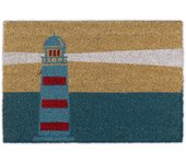 Relaxdays felpudo coco estampado faro, 40x60, alfombrilla puerta entrada antideslizante, interior y exterior, multicolor