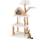 Costway rascador para gatos, 150 cm árbol para gatos de madera sólida con 2 perchas y 2 plataformas acogedoras, 1 condominio, 4 postes de rascador y 1