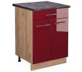 Vicco mueble bajo de cocina fame-line, rojo burdeos alto brillo, 60 cm con cajón, et antracita