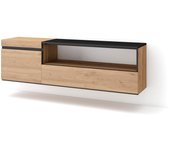 Mueble tv, televisión, 150x35x45cm, para tv hasta 65, colgado, suspendido, roble y negro