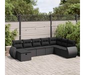Conjunto de muebles de jardín vidaxl de 8 piezas con cojines negros de mimbre