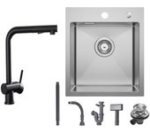 Cecipa max fregadero de cocina 1 seno 40×45cm fregadero de inox cepillado 1 seno + grifo con ducha extraíble, mezclador de fregadero 2 modos de ducha