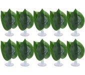 10 piezas de hojas verdes de simulación para decoración de caja de alimentación de reptiles de pecera